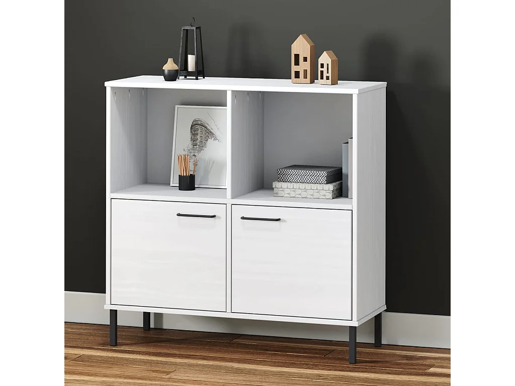 Estante c/ pernas metal 90x35x90,5cm madeira maciça OSLO branco