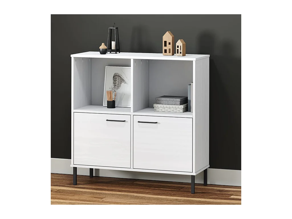 Libreria Gambe Metallo Bianco 90x35x90,5 cm Legno Massello OSLO