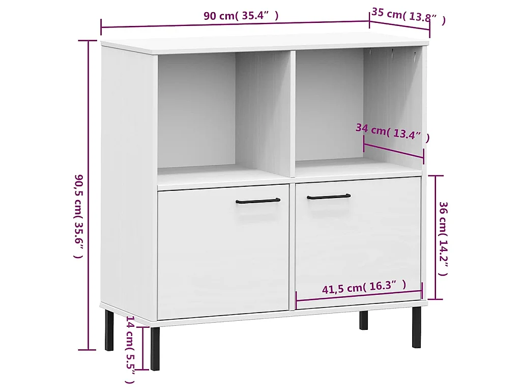 Bibliothèque avec pieds en métal Blanc 90x35x90,5 cm Bois OSLO