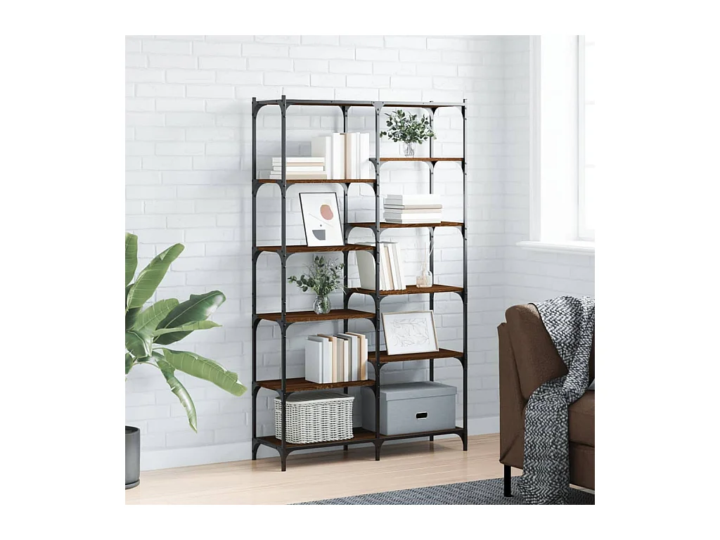 Bibliothèque chêne brun 100x32x170 cm bois d'ingénierie et fer