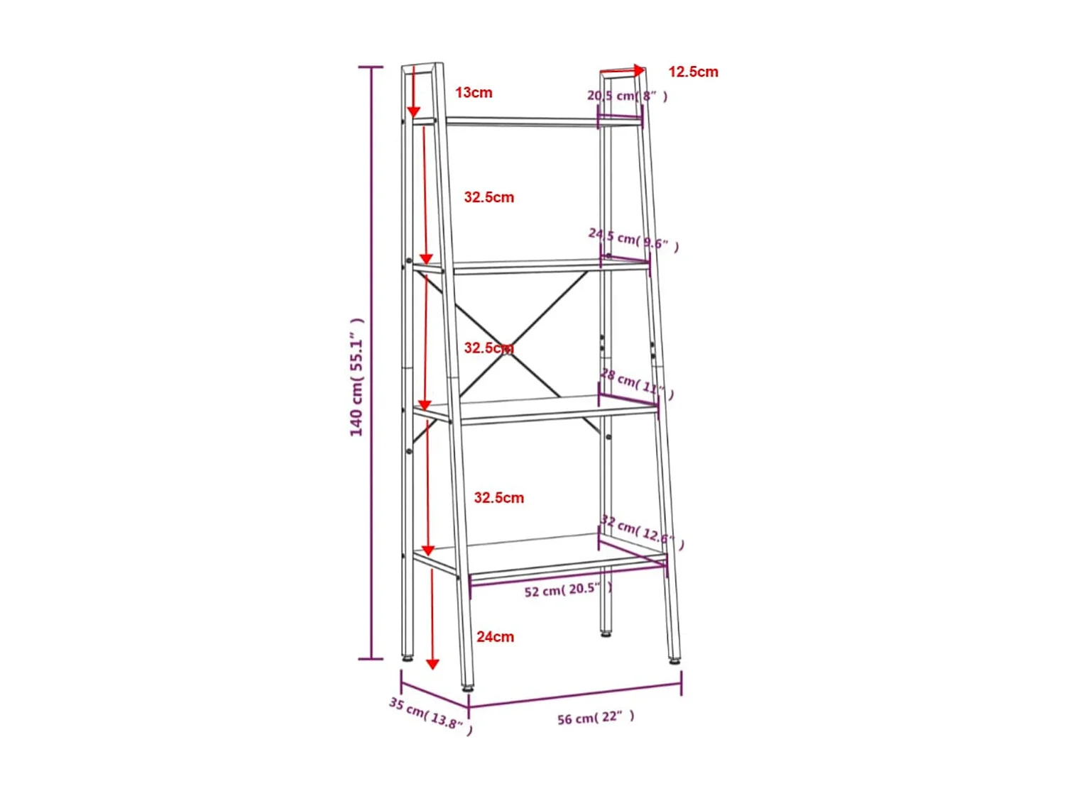 Scaffale Autoportante 4 Ripiani Marrone Scuro Nero 56x35x140 cm