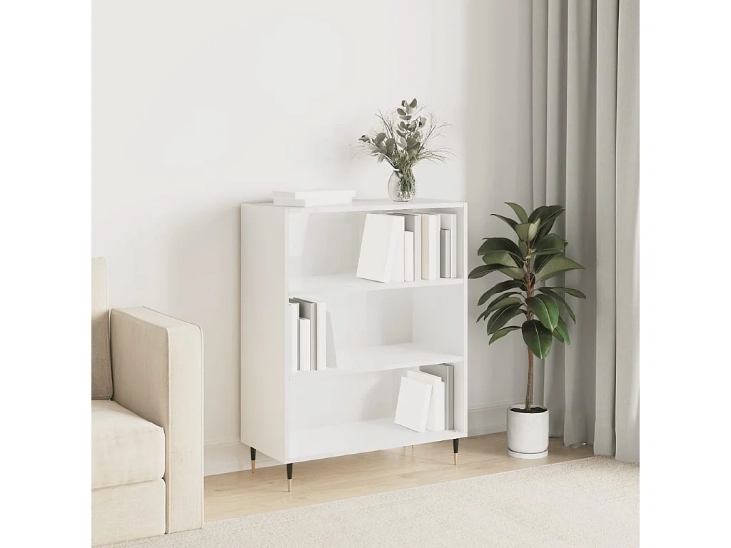 Bibliothèque blanc brillant 69,5x32,5x90 cm bois d'ingénierie