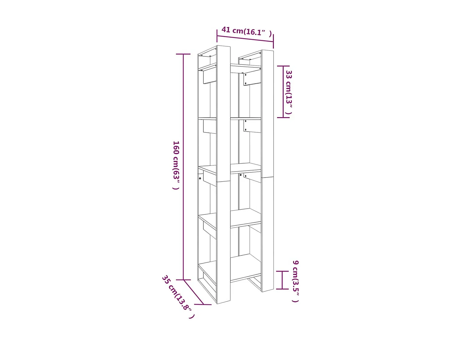 Boekenkast/kamerscherm 41x35x160 cm massief grenenhout grijs