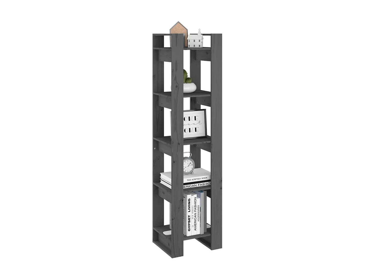 Boekenkast/kamerscherm 41x35x160 cm massief grenenhout grijs
