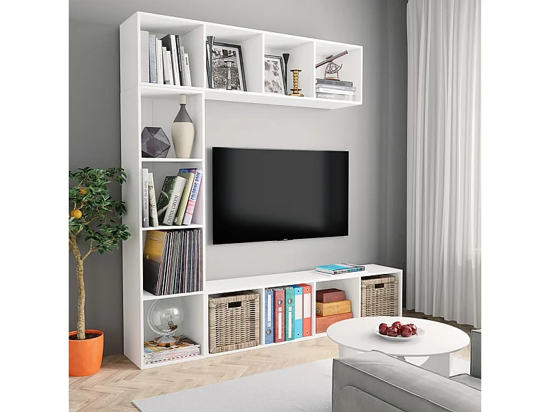 Ensemble de bibliothèque/meuble TV 3 pcs Blanc 180x30x180 cm