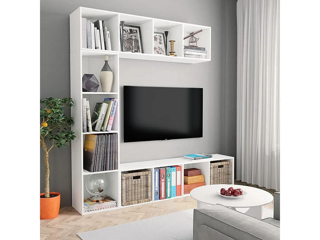 Ensemble de bibliothèque/meuble TV 3 pcs Blanc 180x30x180 cm