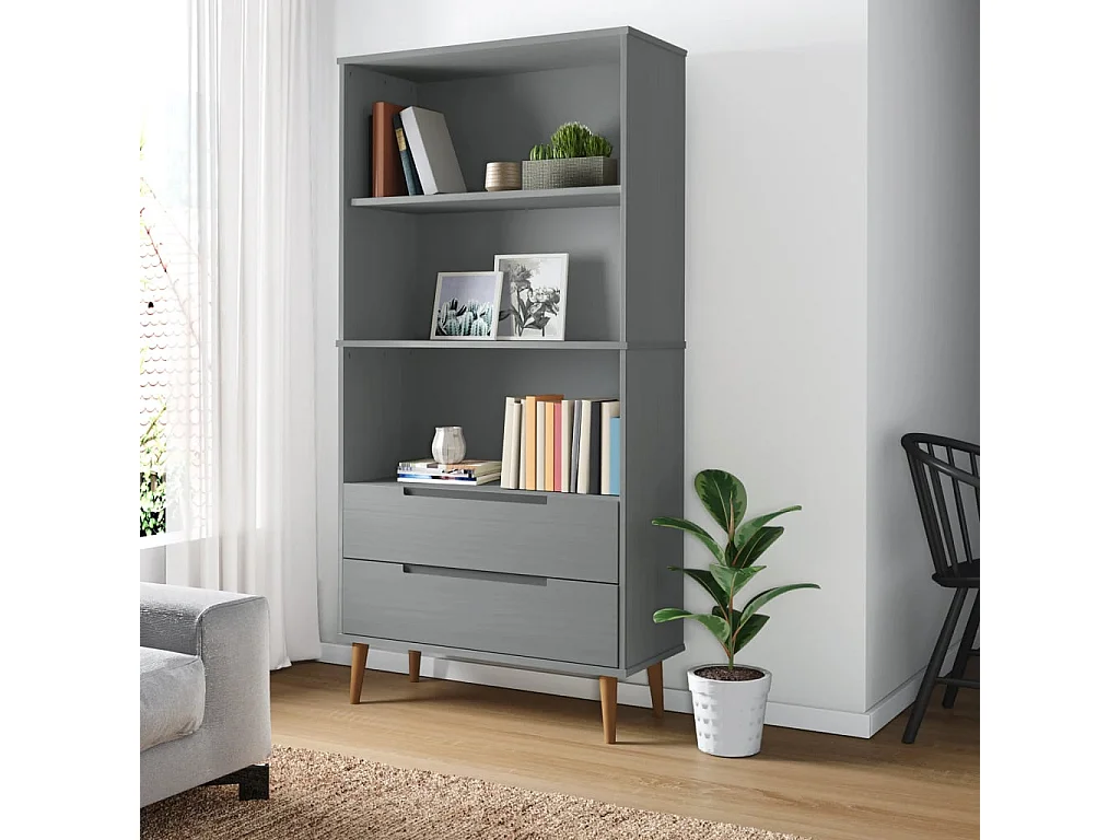 Boekenkast MOLDE 85x35x170,5 cm massief grenenhout grijs