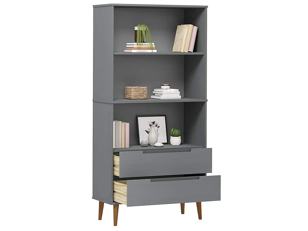 Bibliothèque MOLDE Gris 85x35x170,5 cm Bois massif de pin