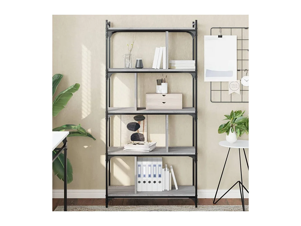 Boekenkast 5-laags 76x32x158 cm bewerkt hout grijs sonoma