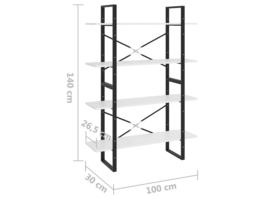 Bibliothèque à 4 niveaux blanc 100x30x140 cm bois d'ingénierie