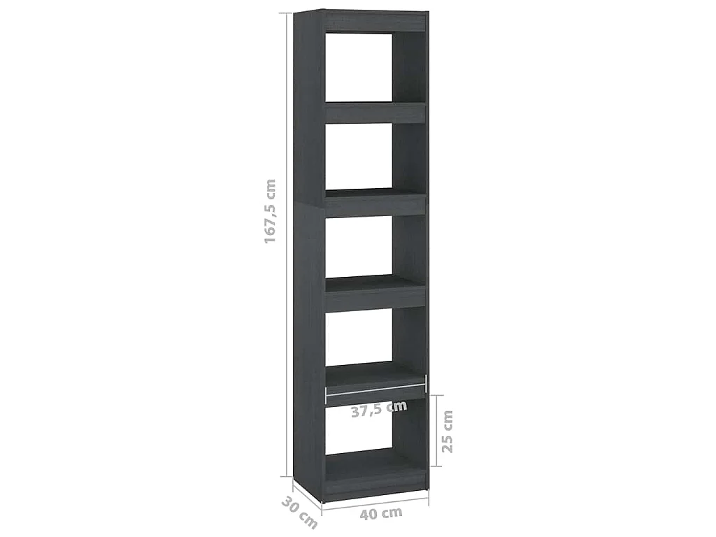 Bibliothèque/Séparateur de pièce Gris 40x30x167,5 cm Pin massif