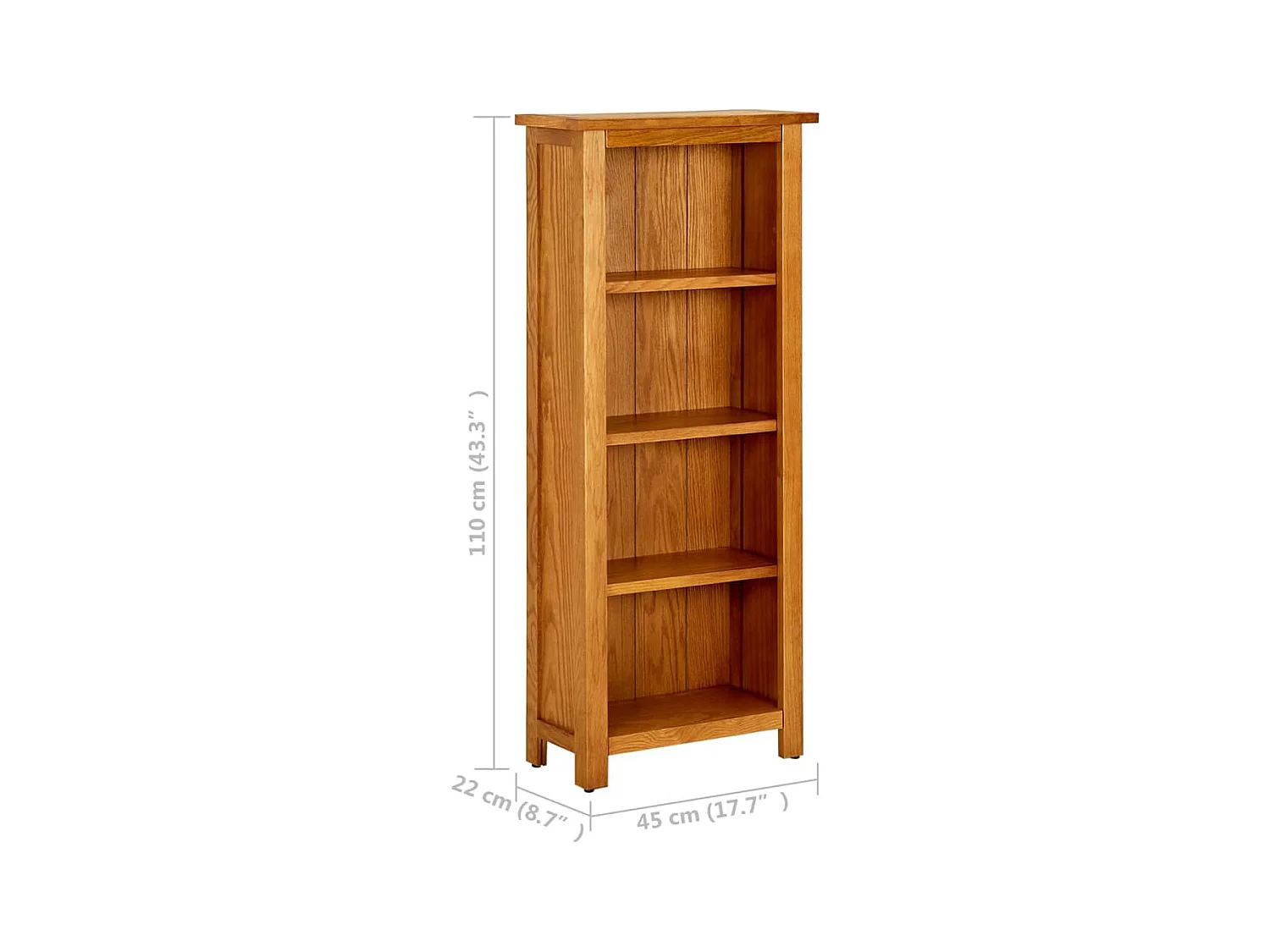 Libreria a 4 Ripiani 45x22x110 cm in Legno Massello di Rovere