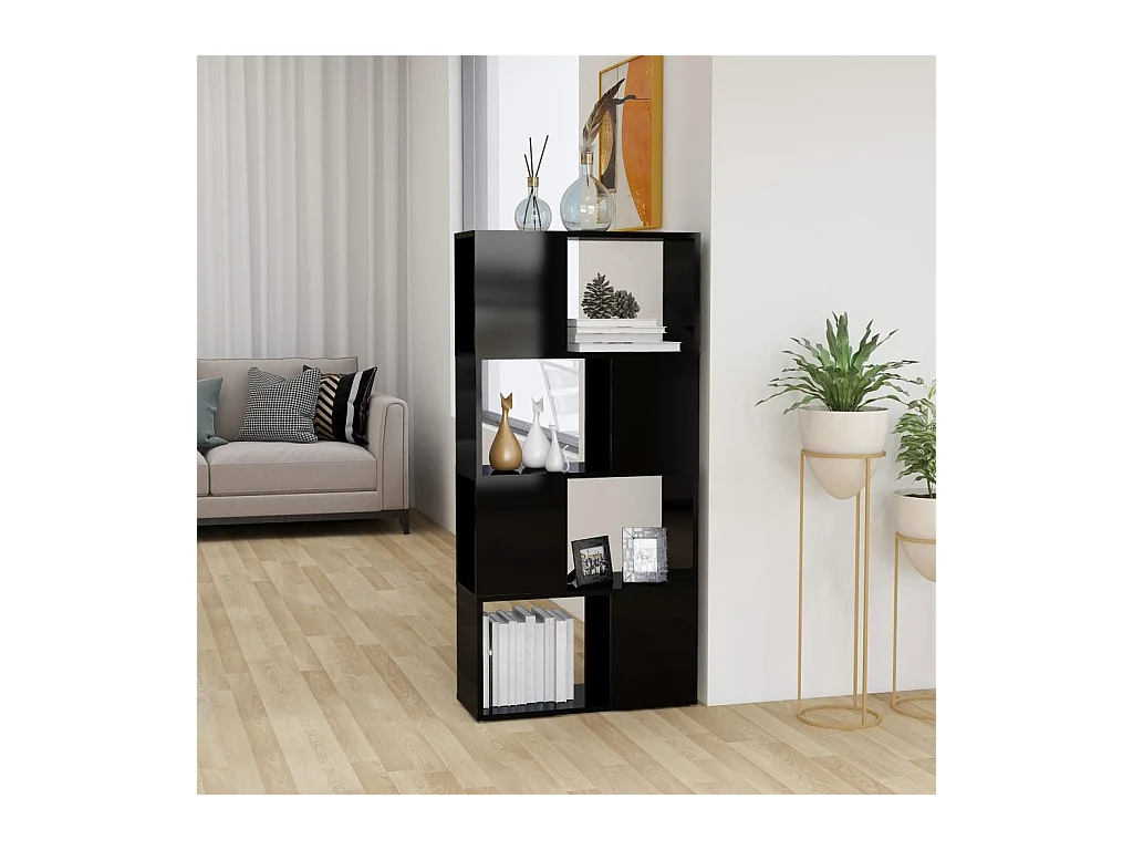 Bücherregal Raumteiler Hochglanz-Schwarz 60x24x124,5 cm