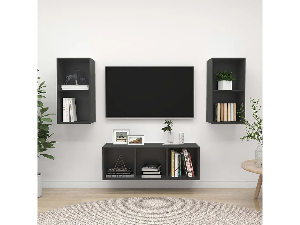 Ensemble de meubles TV 3 pcs Gris Bois d'ingénierie