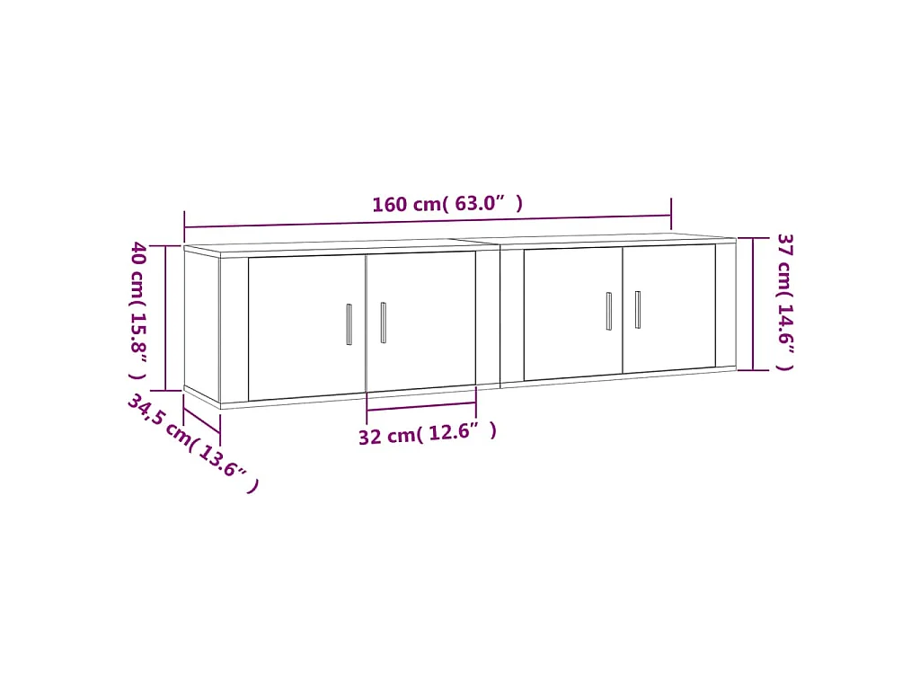 Meubles TV muraux 2 pcs gris béton 80x34,5x40 cm
