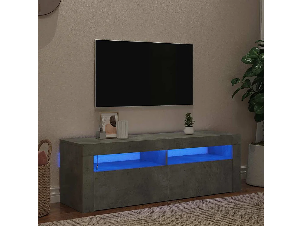 Mueble de TV con luces LED gris hormigón 120x35x40 cm