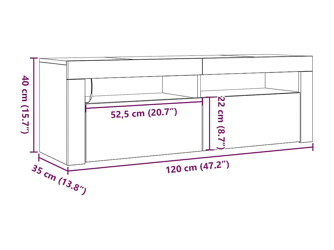 Mueble de TV con luces LED gris hormigón 120x35x40 cm