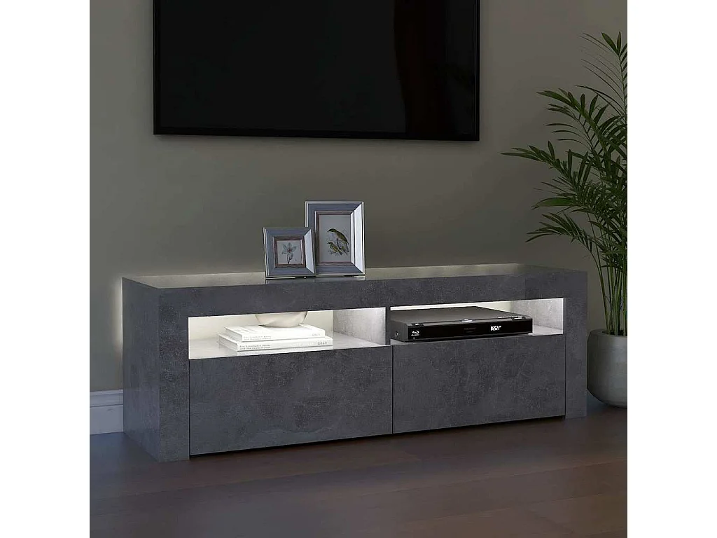 Meuble TV avec lumières LED gris béton 120x35x40 cm