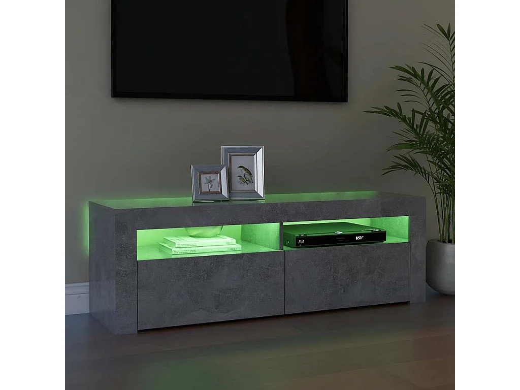 Meuble TV avec lumières LED gris béton 120x35x40 cm