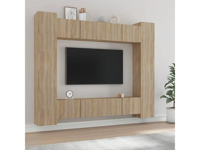 Conjunto móveis de TV 8 pcs madeira processada carvalho sonoma
