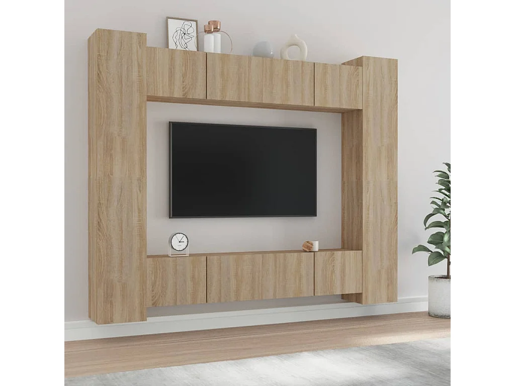 Set de muebles para TV 8 pzas madera contrachapada roble Sonoma