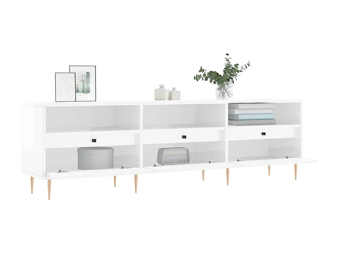 Mobile Porta TV Bianco Lucido 150x30x44,5 cm Legno Multistrato