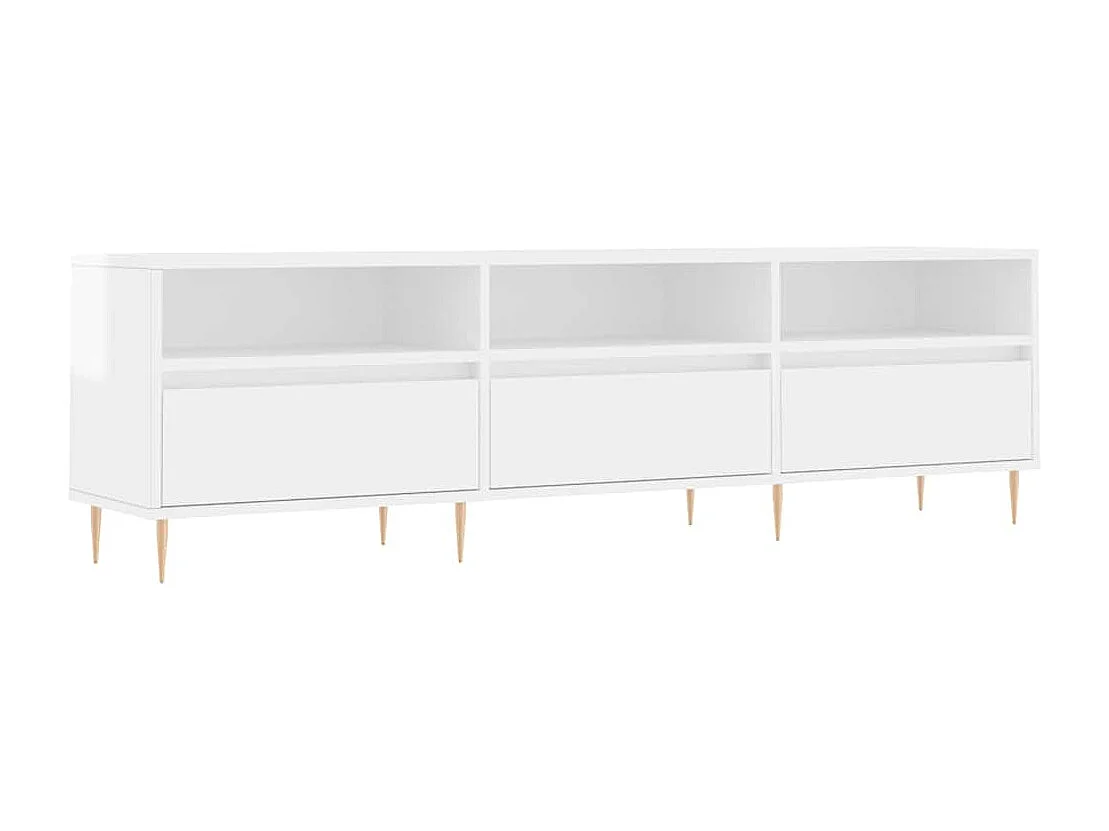 Mueble de TV madera contrachapada blanco brillo 150x30x44,5 cm