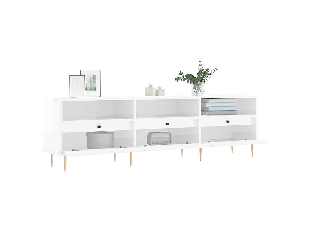 Mueble de TV madera contrachapada blanco brillo 150x30x44,5 cm