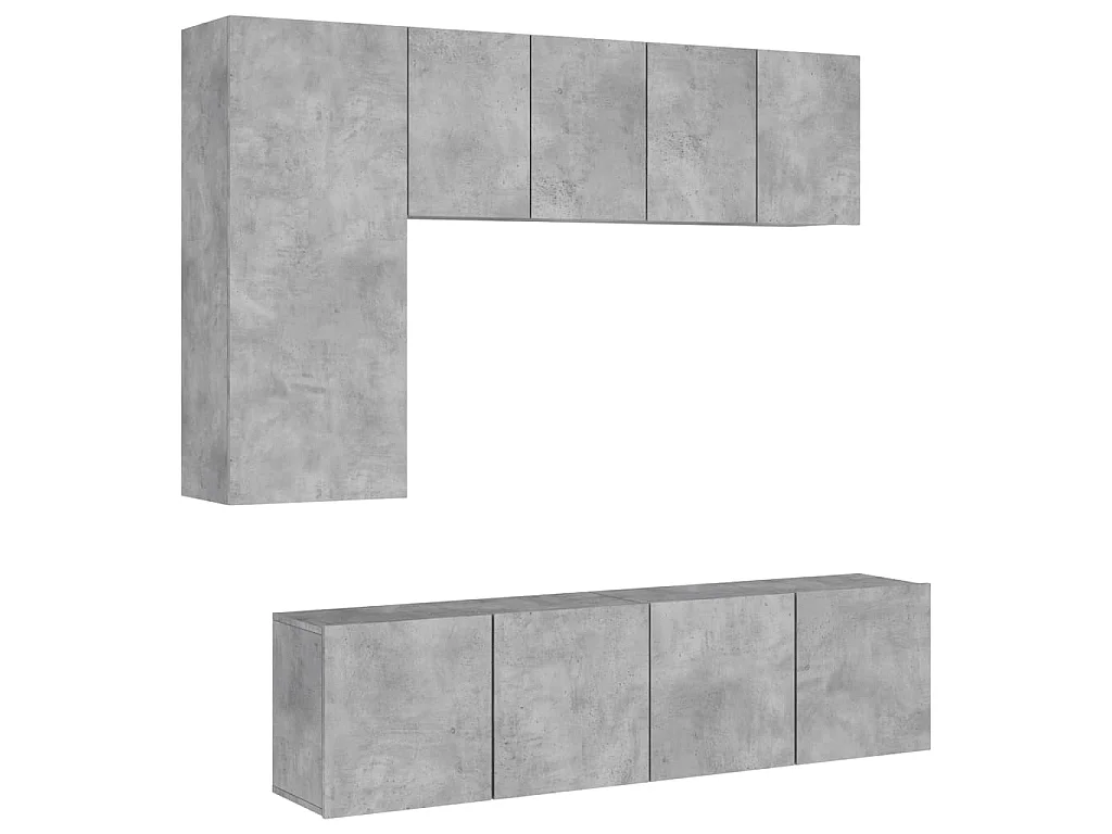 Mobili TV a Muro con LED 5pz Grigio Cemento Legno Multistrato