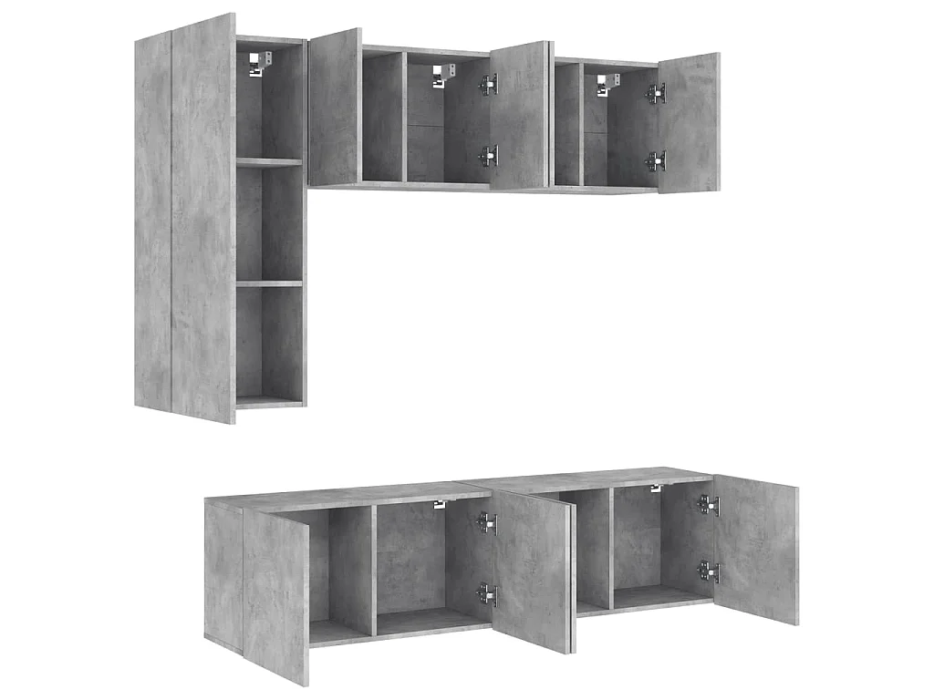 Mobili TV a Muro con LED 5pz Grigio Cemento Legno Multistrato