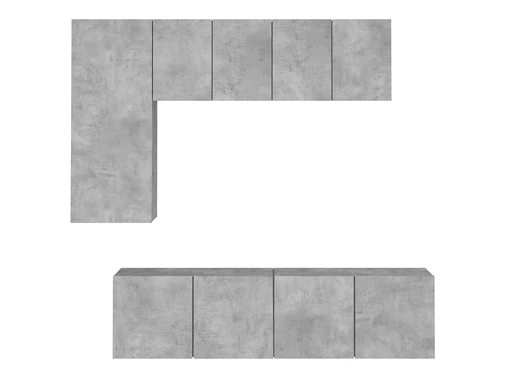 Mobili TV a Muro con LED 5pz Grigio Cemento Legno Multistrato