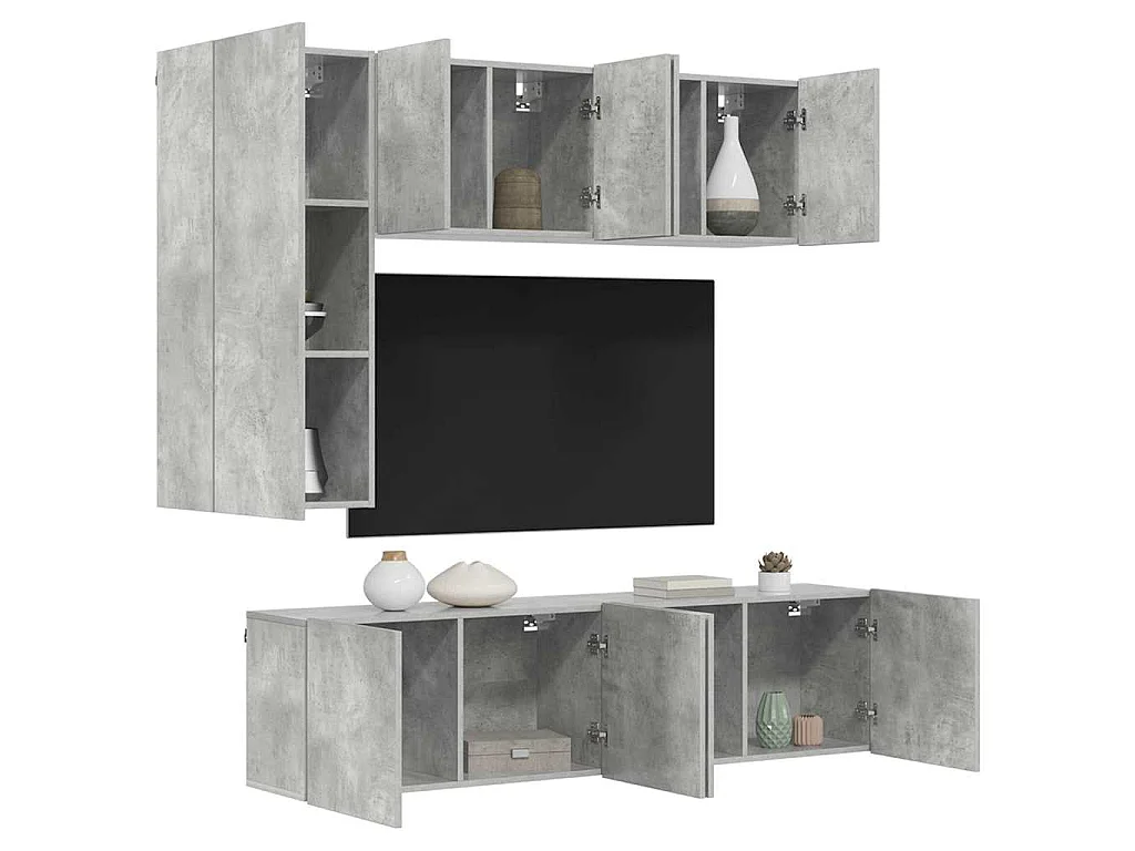 Unités murales TV 5 pcs gris béton bois d'ingénierie