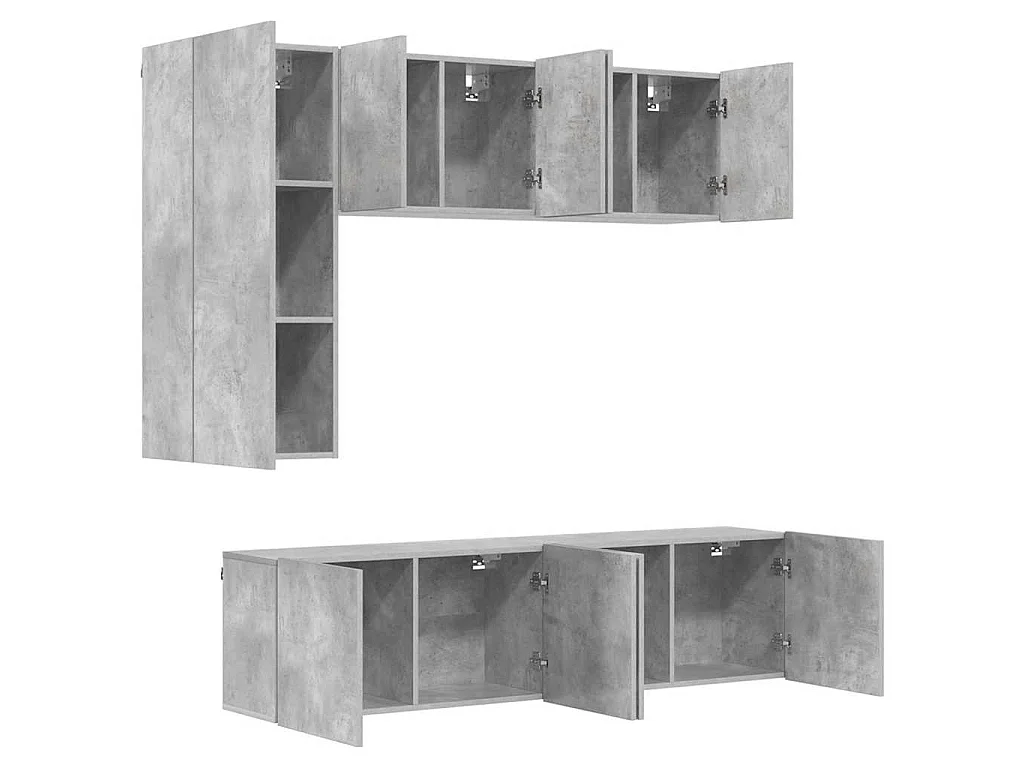 Unités murales TV 5 pcs gris béton bois d'ingénierie