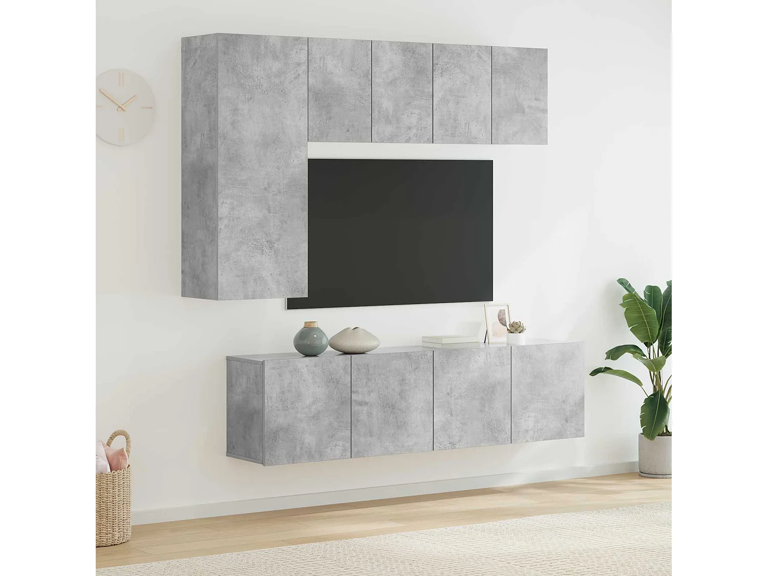 Unités murales TV 5 pcs gris béton bois d'ingénierie