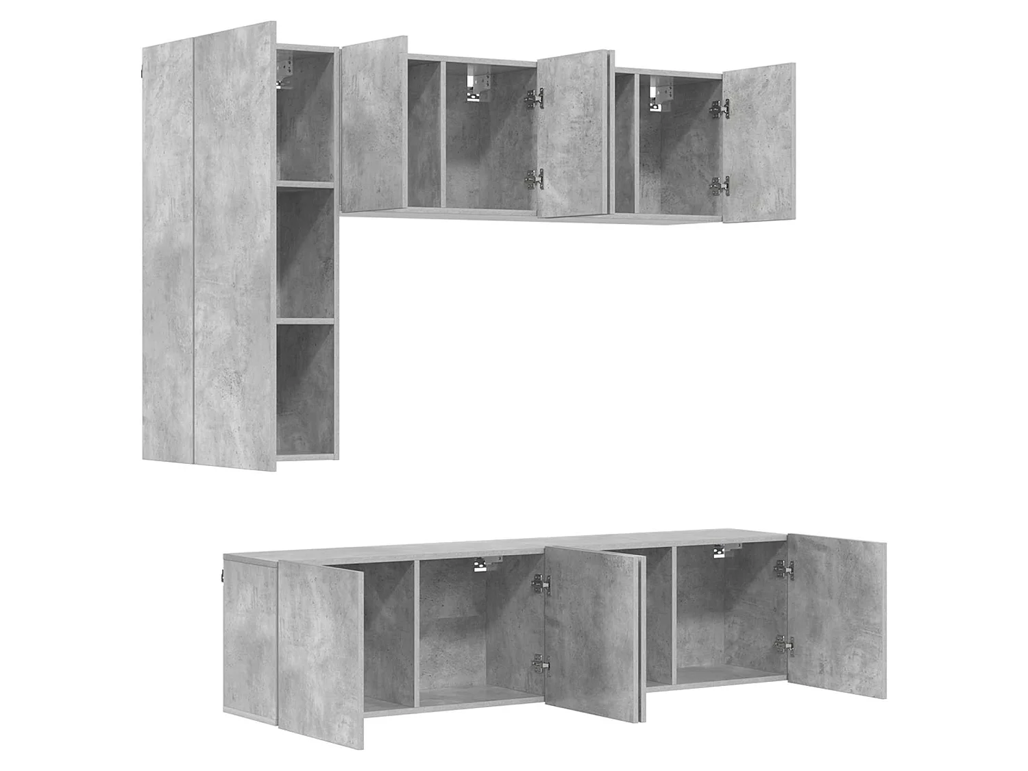 Unités murales TV 5 pcs gris béton bois d'ingénierie
