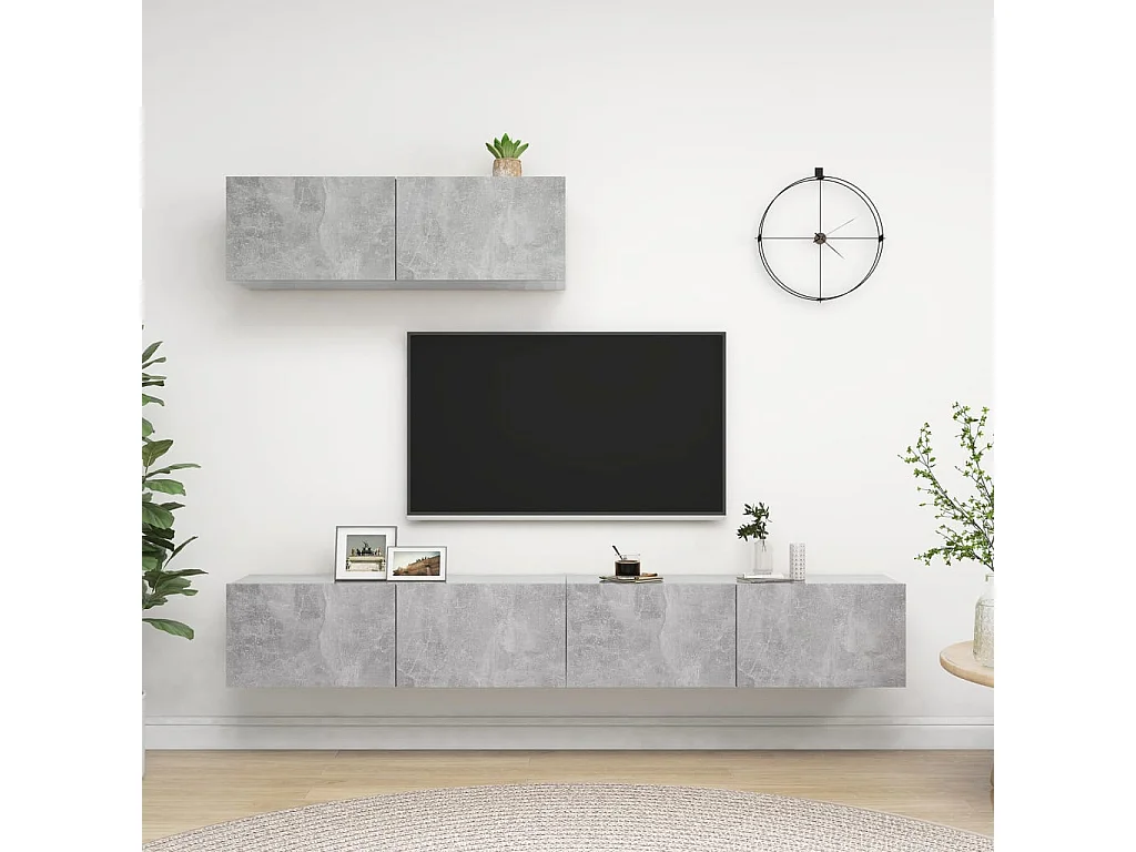TV-Schränke 3 Stk. Betongrau Holzwerkstoff