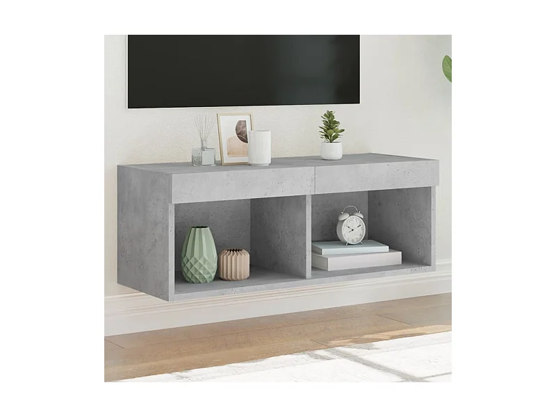 Meuble TV avec lumières LED gris béton 80x30x30 cm