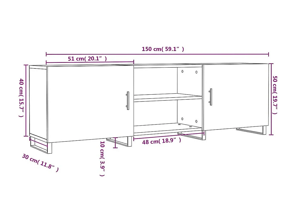 Meuble TV chêne sonoma 150x30x50 cm bois d'ingénierie