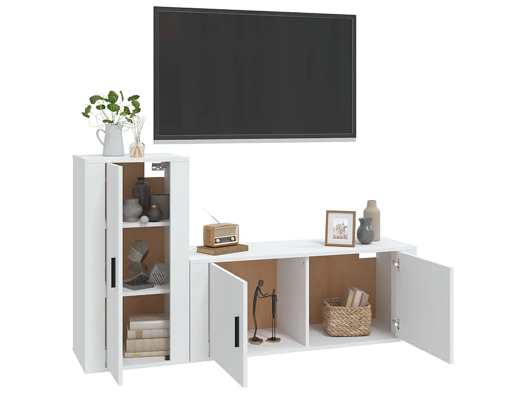 Set de muebles de TV 2 piezas madera contrachapada blanco