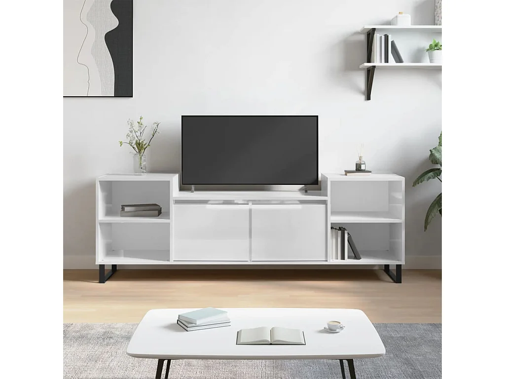 Móvel de TV 160x35x55 cm derivados de madeira branco brilhante