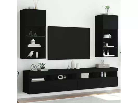 Kauf Unique TV-Schränke mit LED-Leuchten 2 Stk. Schwarz 40,5x30x90 cm