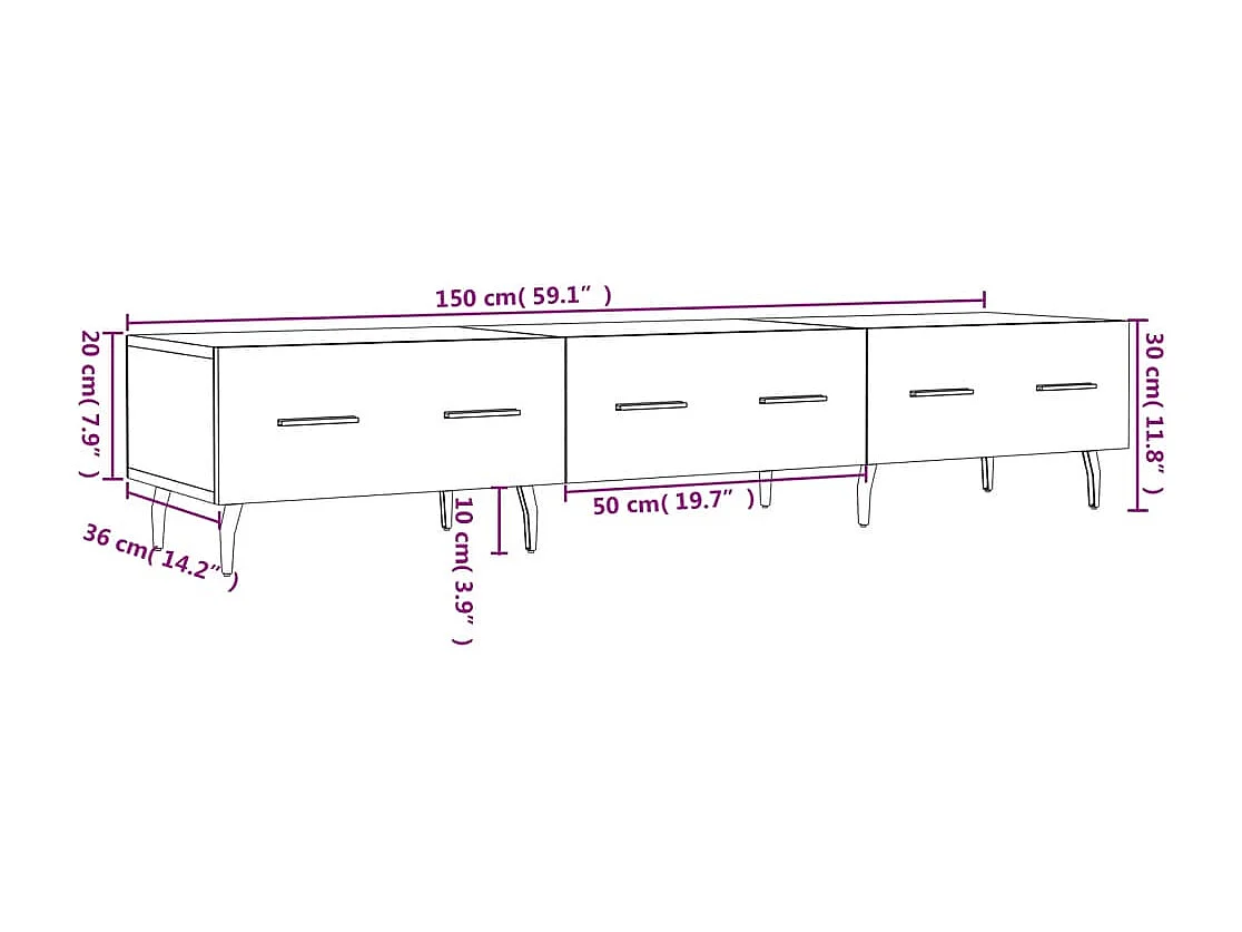 Meuble TV sonoma gris 150x36x30 cm bois d'ingénierie