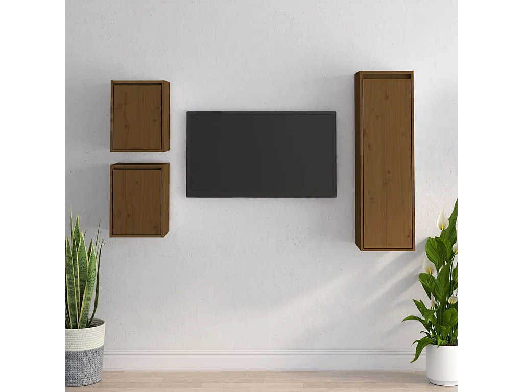 TV-Schränke 3 Stk. Honigbraun Massivholz Kiefer
