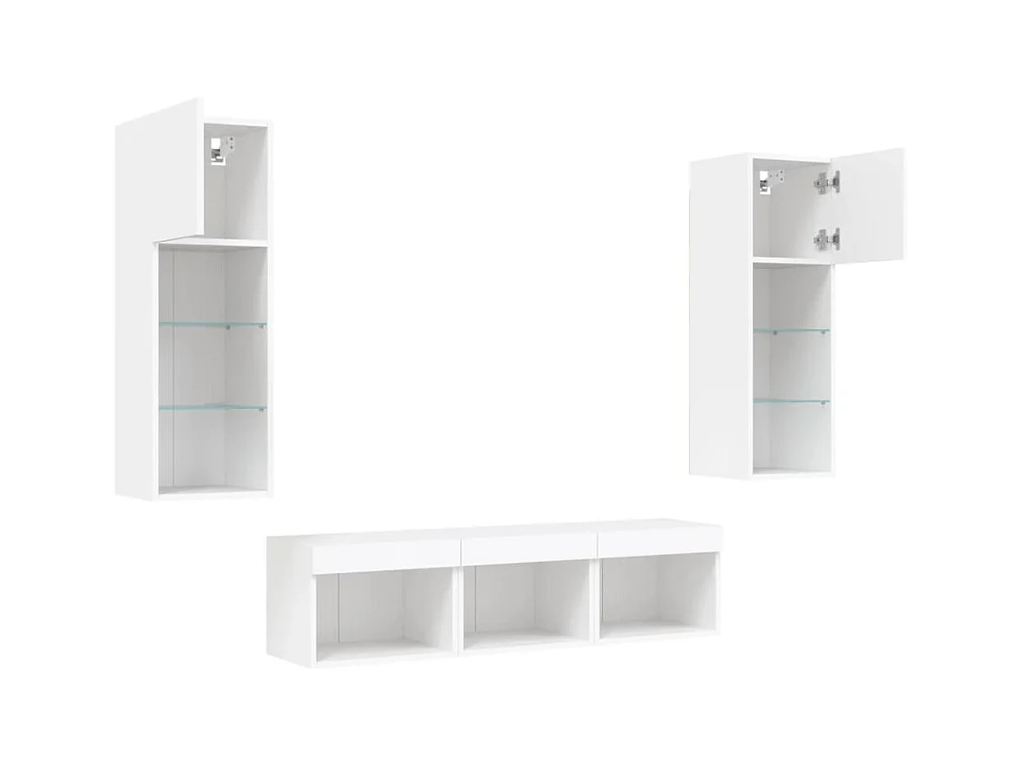 Unités murales TV avec LED 5 pcs blanc bois d'ingénierie