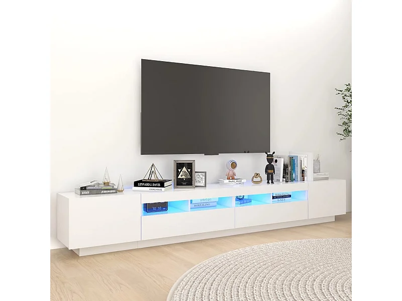 Mobile TV 300 Cm Con Luci LED RGB – Bianco, 3 Scomparti, Porta Console E Lettori, Design Moderno - 2