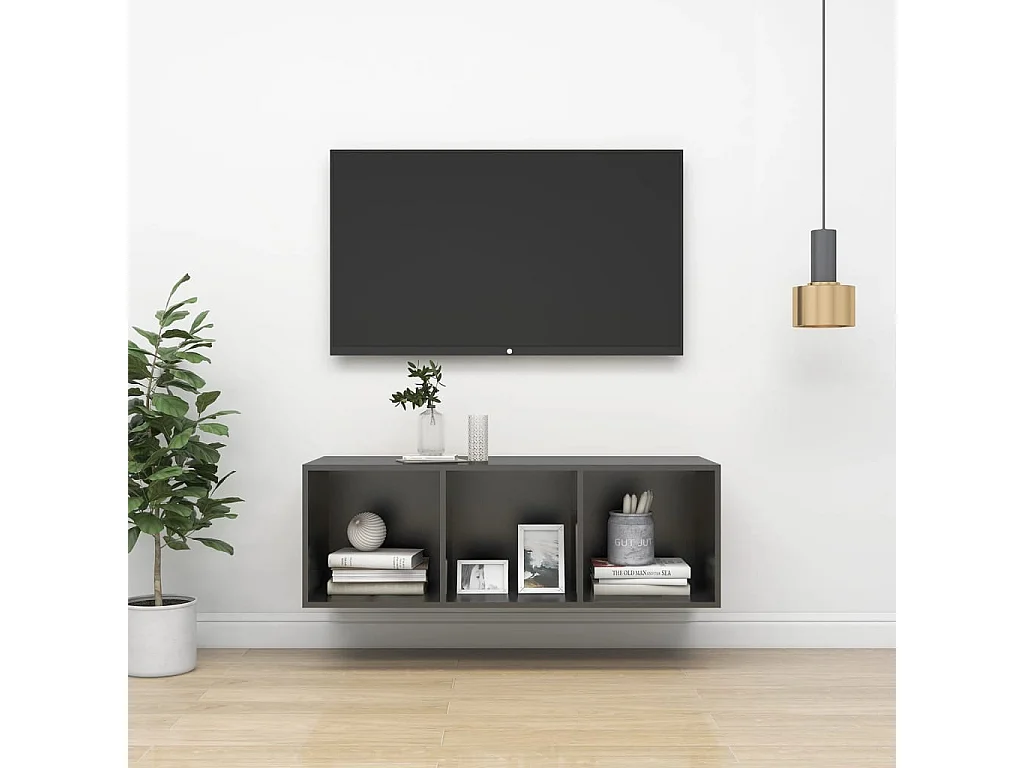 Meuble TV mural Gris 37x37x107 cm Bois d’ingénierie