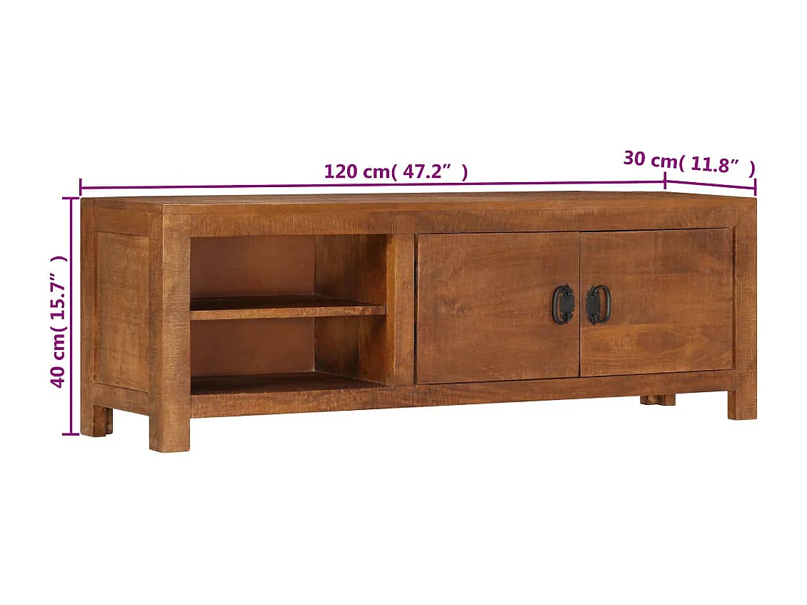 Mobile Porta TV 120x30x40 cm in Legno Massello di Mango