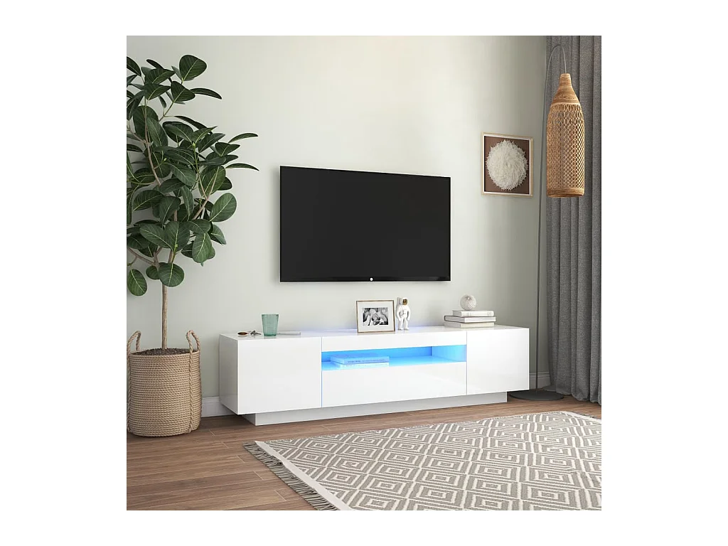 Meuble TV avec lumières LED blanc brillant 160x35x40 cm