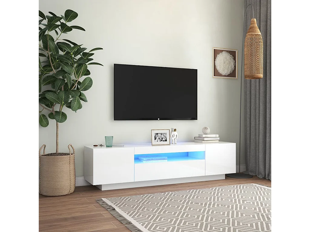 Meuble TV avec lumières LED blanc brillant 160x35x40 cm