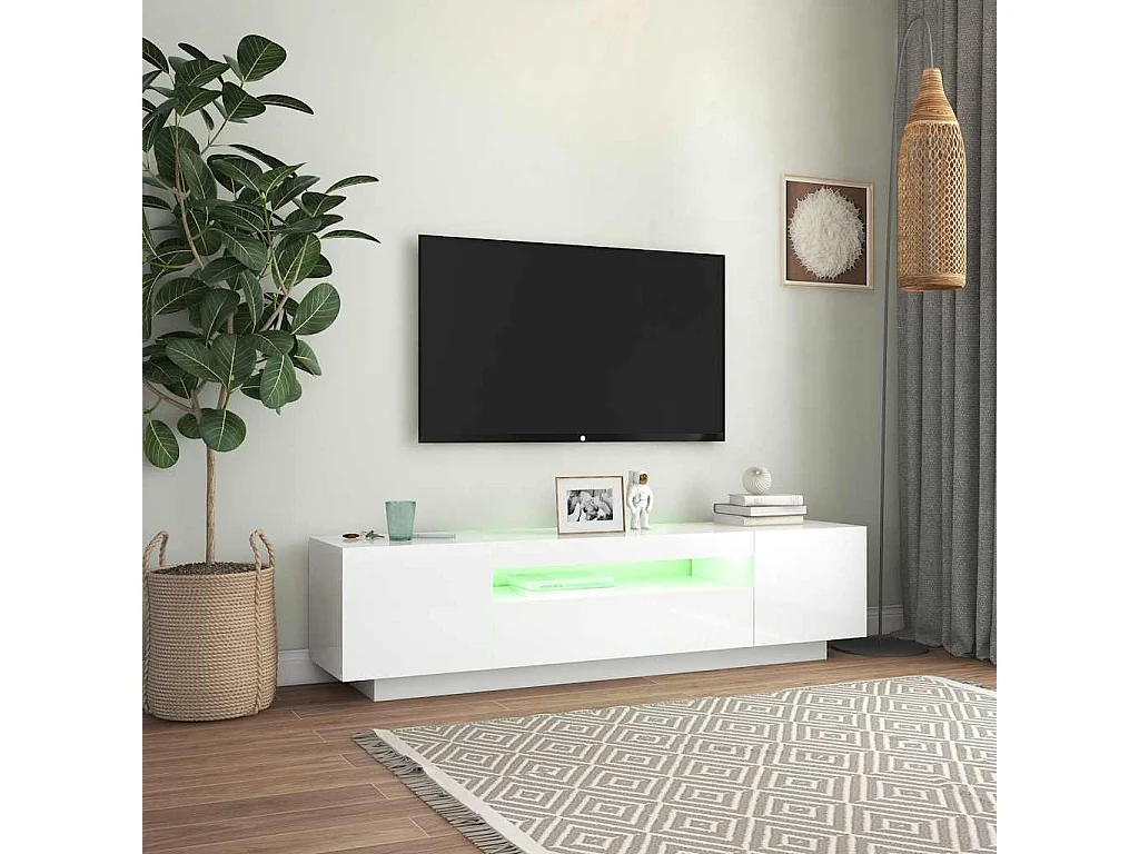 Meuble TV avec lumières LED blanc brillant 160x35x40 cm